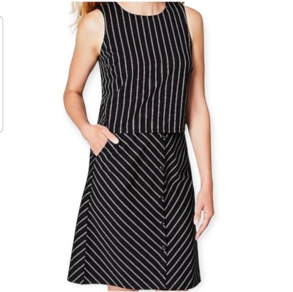 J. Jill Ponte Multiway Pinstriped Suit Dress w/ Pockets Black/Red Size S - Picture 1 of 15